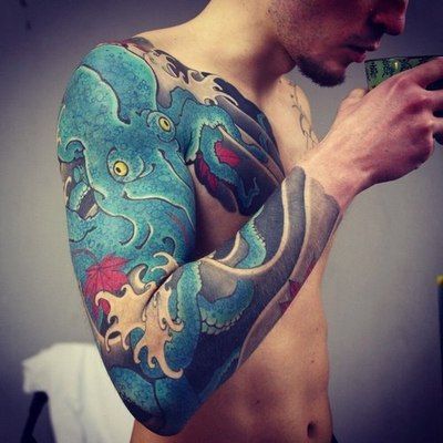 Japanese Octopus Tattoo On Man Right Full Sleeve