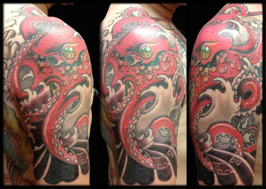 Japanese Octopus Tattoo On Man Right Shoulder