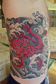 Japanese Octopus Tattoo On Man Right Side Rib