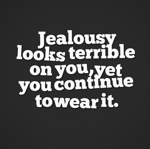 Jealousy looks terrible on you, yet you continue to wear it
