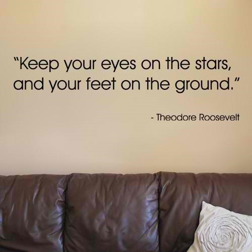 Keep your eyes on the stars, and your feet on the ground. Theodore Roosevelt