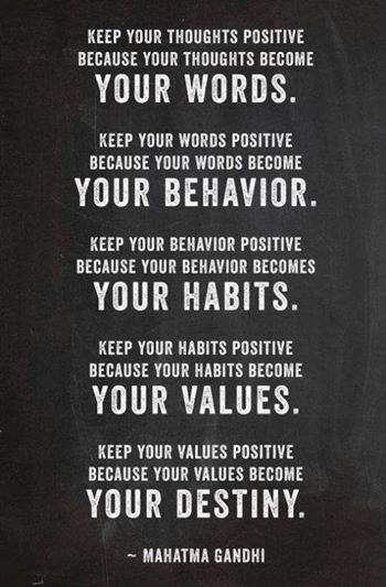 Keep your thoughts positive, because your thoughts become your words. Keep your words positive, because your words become... Mahatma Gandhi