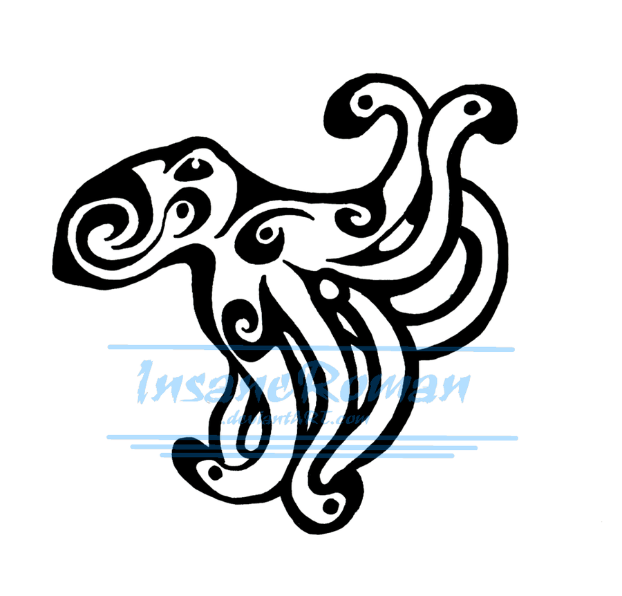 Latest Black Tribal Octopus Tattoo Stencil By Insane Roman
