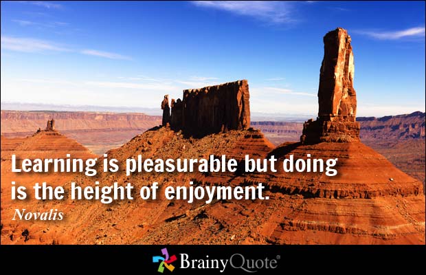Learning is pleasurable but doing is the height of enjoyment. Novalis