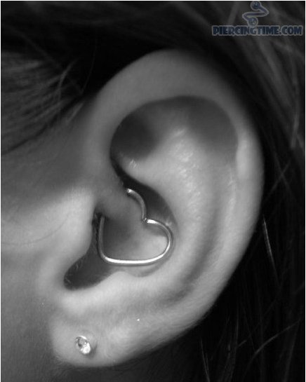 Left Ear Lobe And Rook Heart Piercing Picture