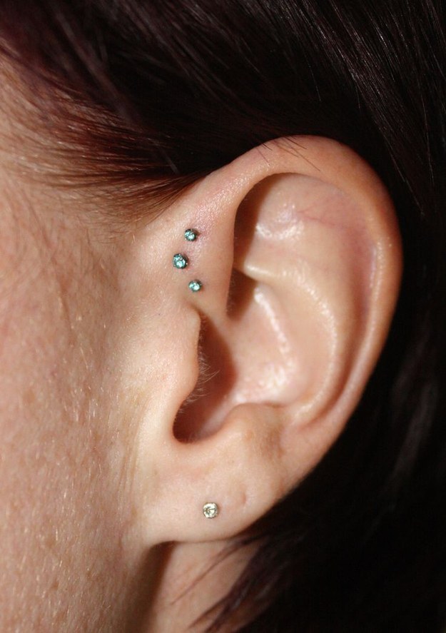 Left Ear Triple Inner Pinna Piercing For Girls