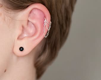 Lobe And Chain Cartilage Piercing For Girls
