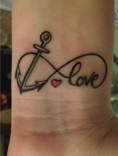 Love - Black Infinity With Anchor And Heart Tattoo Design For Wrist