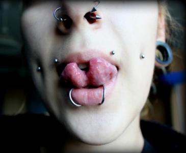 Lower Lip And Cheek Piercing Picture For Girls
