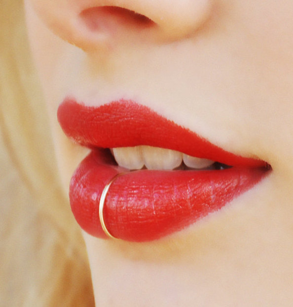 Lower Lip Gold Ring Piercing For Girls