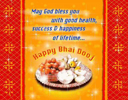 May God Bless You With Good Health, Success & Happiness Of Lifetime Happy Bhai Dooj Glitter Ecard