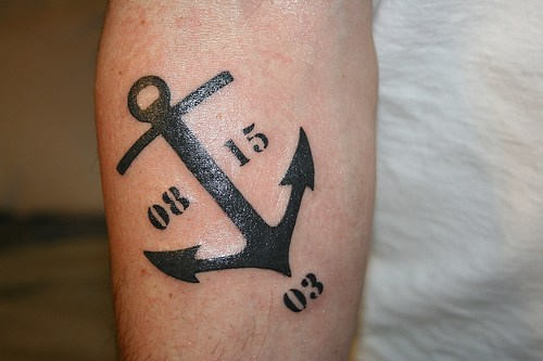 Memorial Black Anchor Tattoo On Forearm