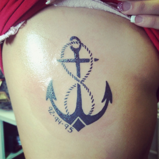 Memorial Black Anchor With Rope Tattoo Design