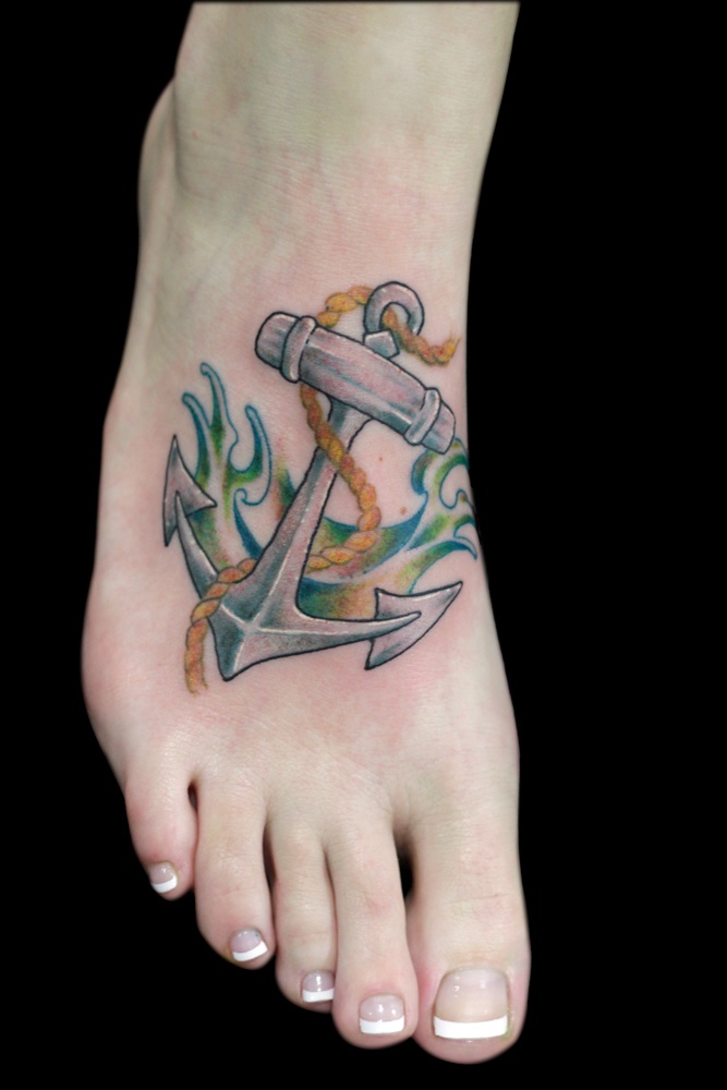 Neo Anchor Tattoo On Right Foot