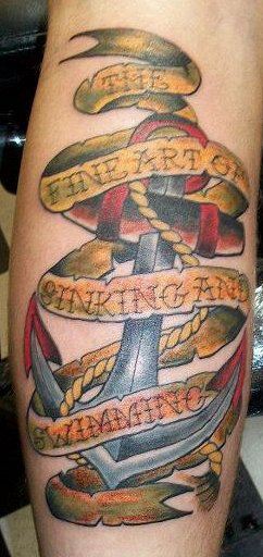 Neo Anchor With Banner Tattoo Design For Leg Calf
