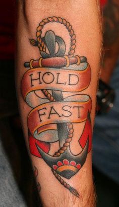 Neo Anchor With Hold Fast Banner Tattoo Design For Sleeve