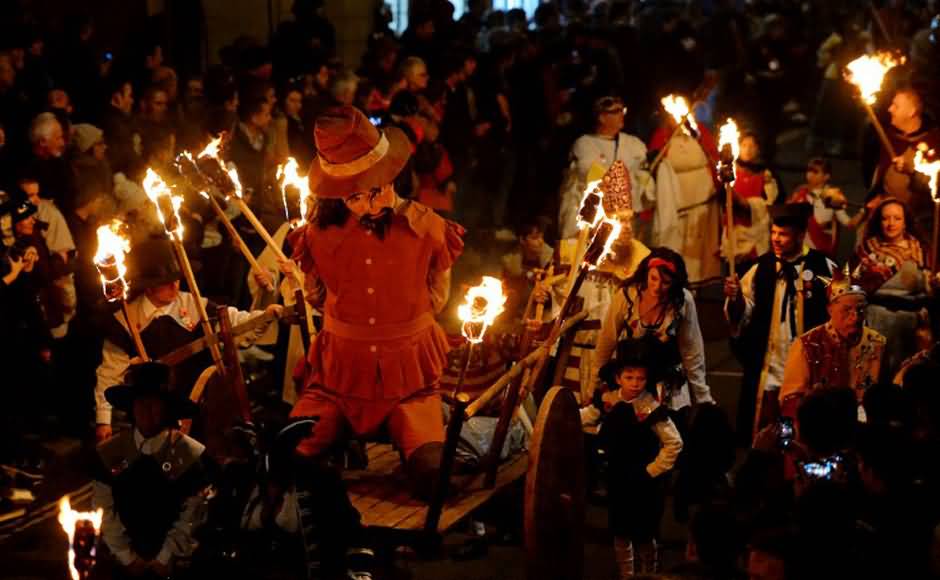 Parade Passing Through The Streets With An Effigy Of Guy Fawkes During Bonfire Night
