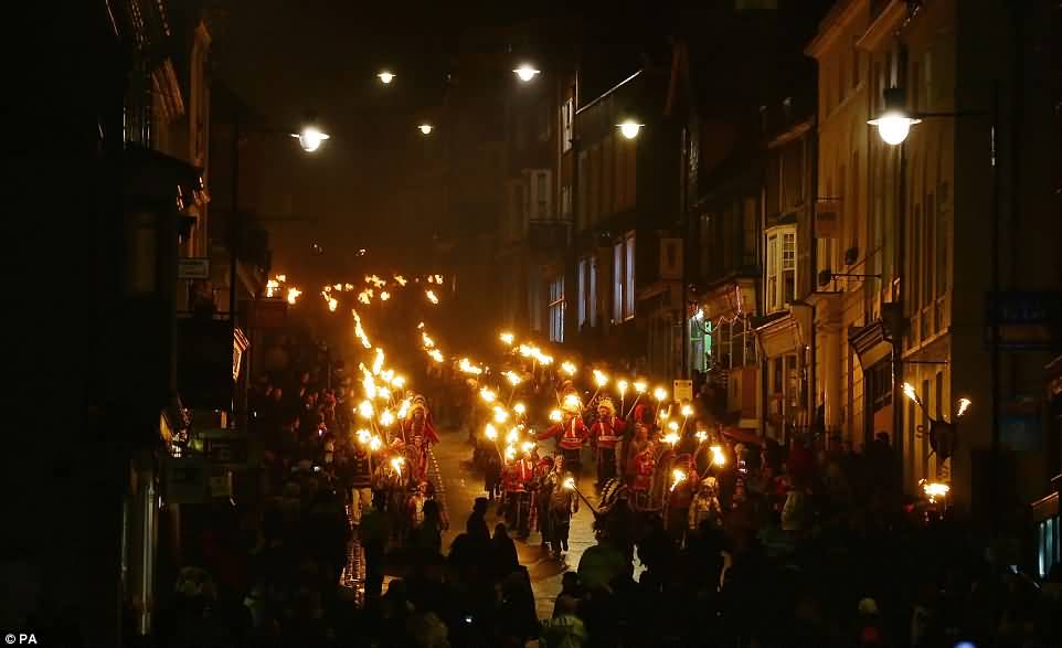 Participants Of Guy Fawkes Night Parade Lewes Where An Annual Bonfire Night Procession Was Held