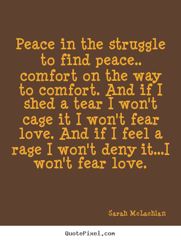 Peace in the struggle to find peace.. comfort on the way to comfort. And if I shed a tear I... Sarah McLachlan