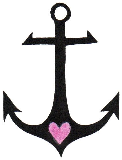Pink Heart In Black Anchor Tattoo Design