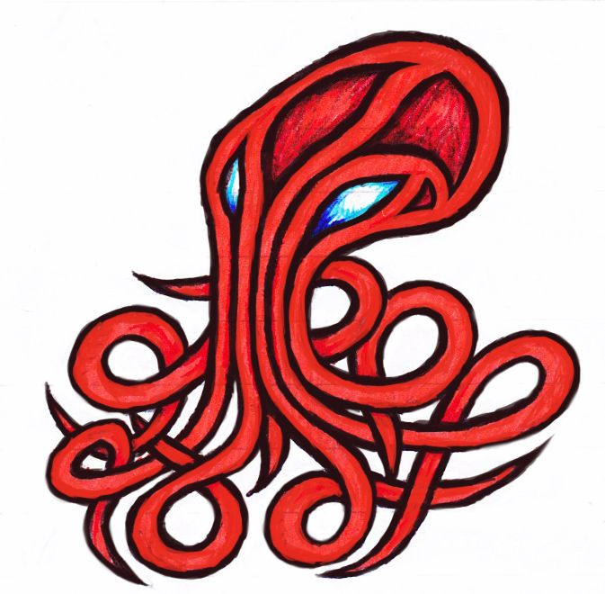 Red Ink Tribal Octopus Tattoo Design By Ash