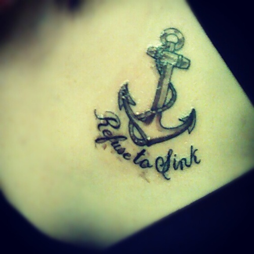Refuse To Sink - Black Ink Anchor Tattoo On Chest