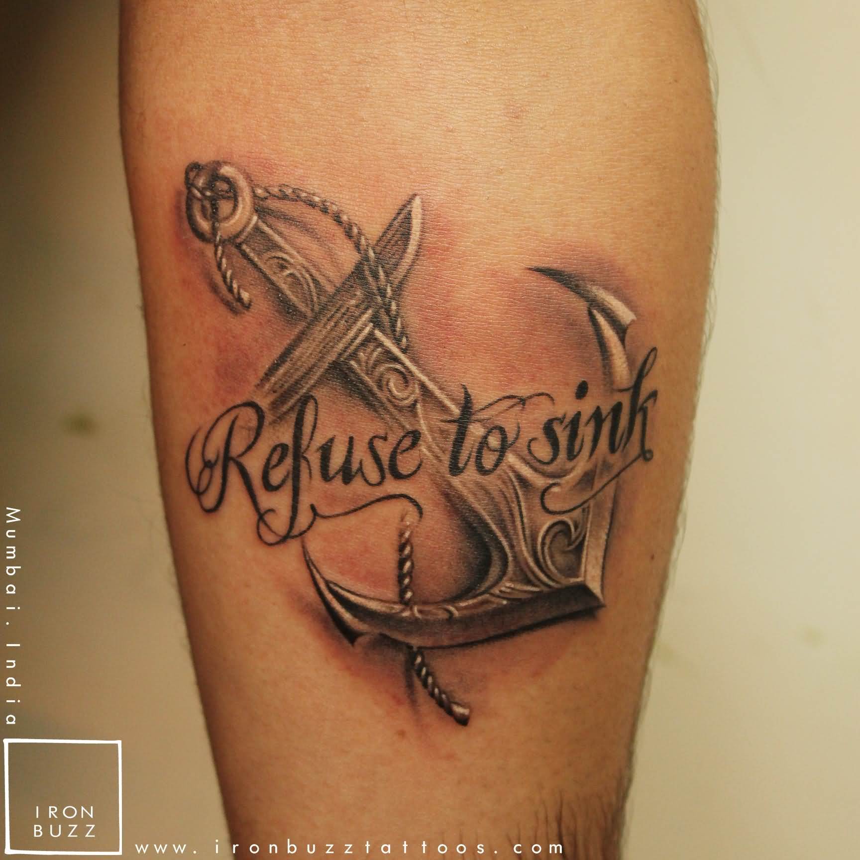 Refuse To Sink - Classic Anchor Tattoo Design For Forearm
