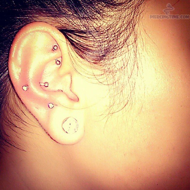 Right Ear Lobe With Snug And Rook Piercings
