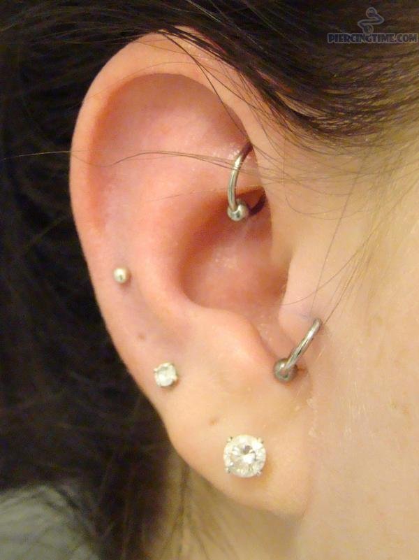 Right Ear Lobe With Tragus And Rook Piercing