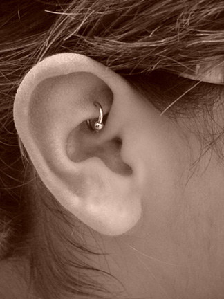 Right Ear Rook Piercing With Hoop Ring