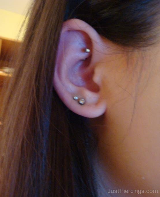 Rook Piercing On Girl Right Ear