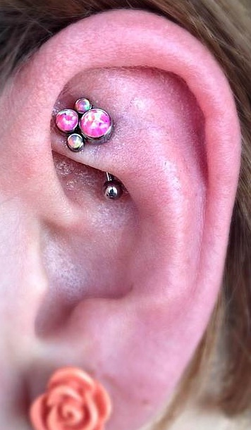 Rose Stud Lobe And Rook Piercing For Girls