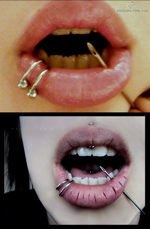 Scary Lips Piercing With Needles