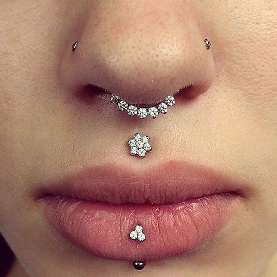 Septum And Medusa With Lower Lip Piercing For Girls