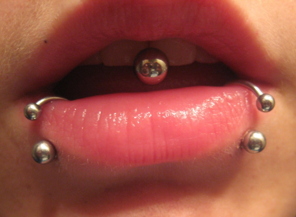 Silver Circular Barbells Lower Lip Piercings