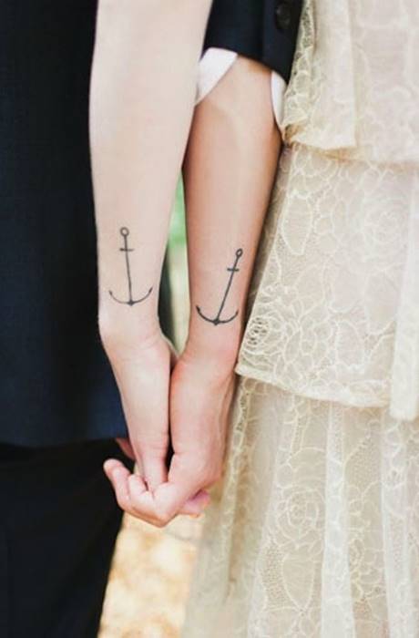 Simple Anchor Tattoo On Couple Forearm