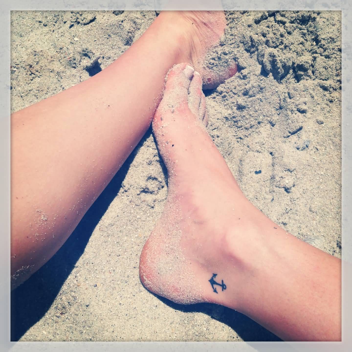 Simple Anchor Tattoo On Girl Right Foot