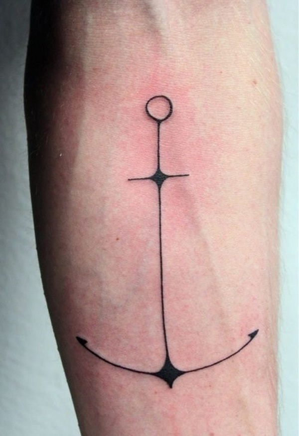 Simple Black Anchor Tattoo On Forearm
