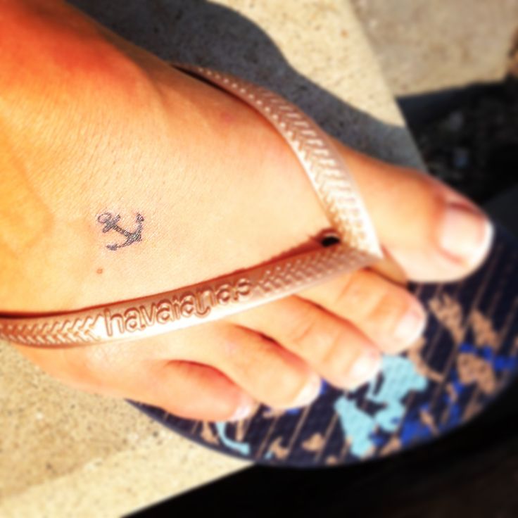 Simple Black Anchor Tattoo On Girl Right Foot