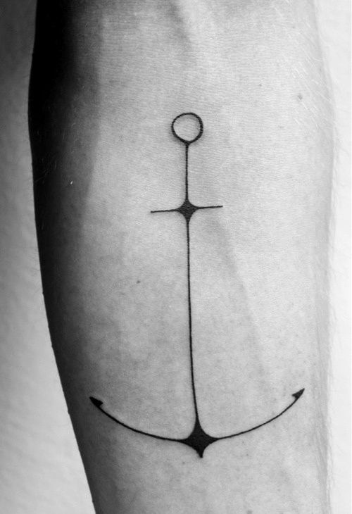 Simple Black Anchor Tattoo On Left Forearm