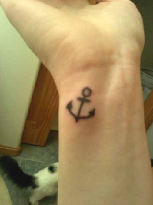 Simple Black Anchor Tattoo On Right Wrist