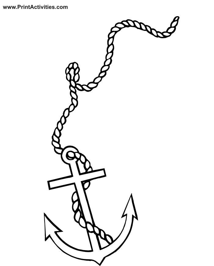 Simple Black Outline Anchor With Rope Tattoo Stencil