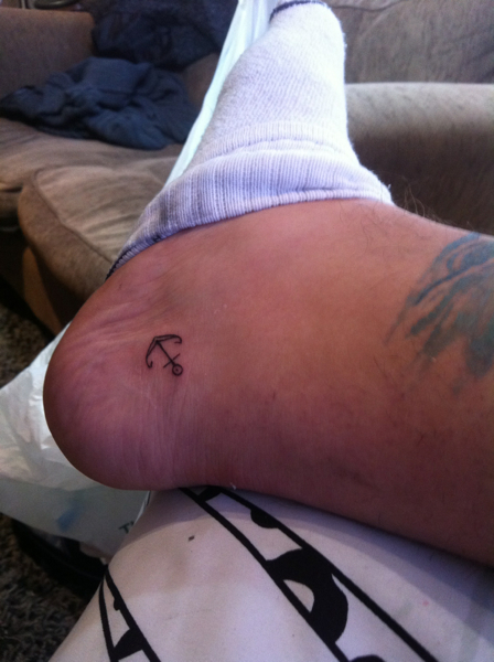 Small Black Anchor Tattoo On Right Heel