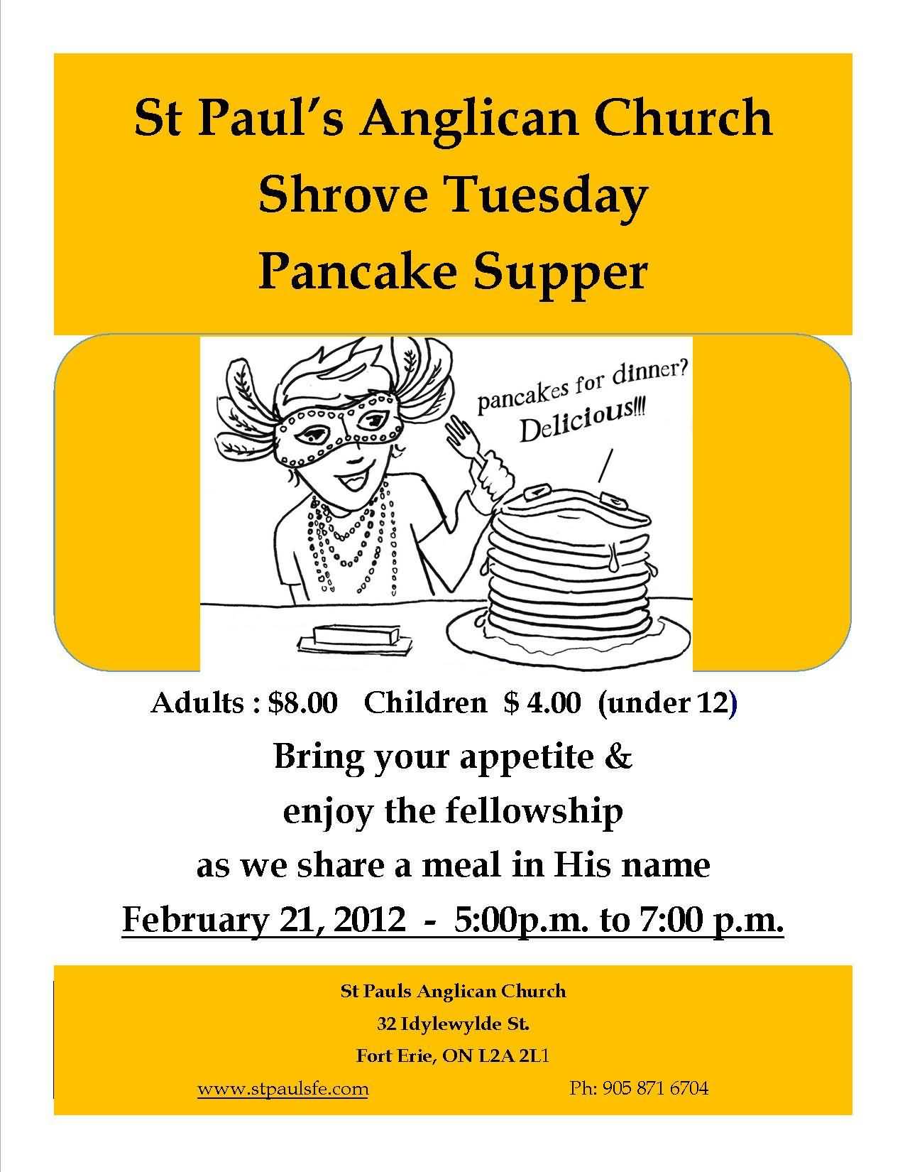 St. Paul's Anglican Church Shrove Tuesday Pancake Supper Card