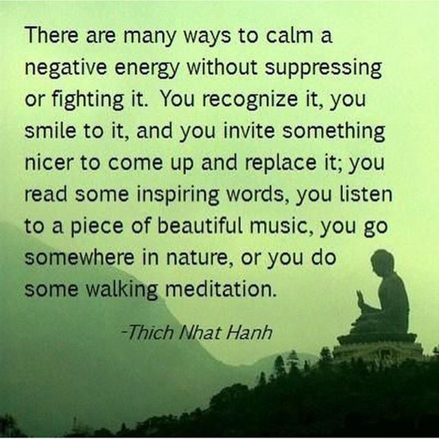 There are many ways to calm a negative energy without suppressing or fighting it.... You recognize it ~ you smile to it ~ You invite something nicer to come up... Thich Nhat Hanh
