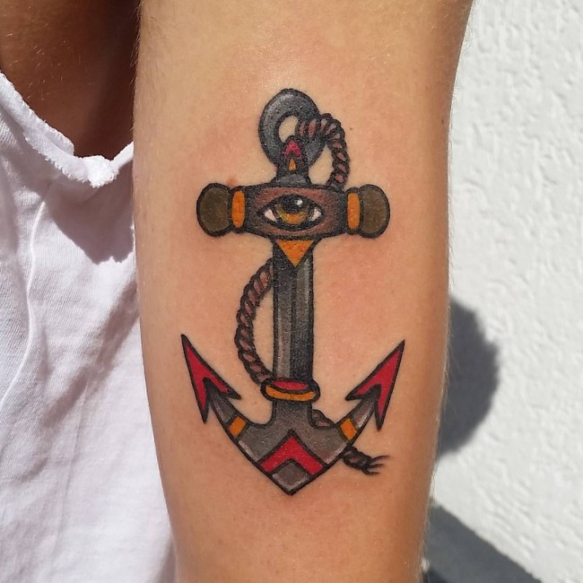Traditional Anchor Tattoo Design For Half Sleeve