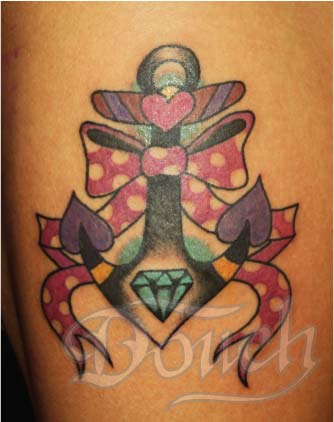 Traditional Anchor With Bow Tattoo Design For Sleeve