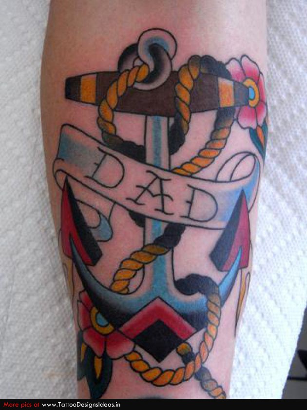 Traditional Anchor With Dad Banner Tattoo Design For Sleeve