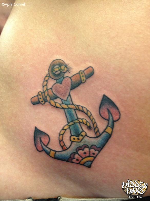 Traditional Anchor With Rope Tattoo On Right Hip