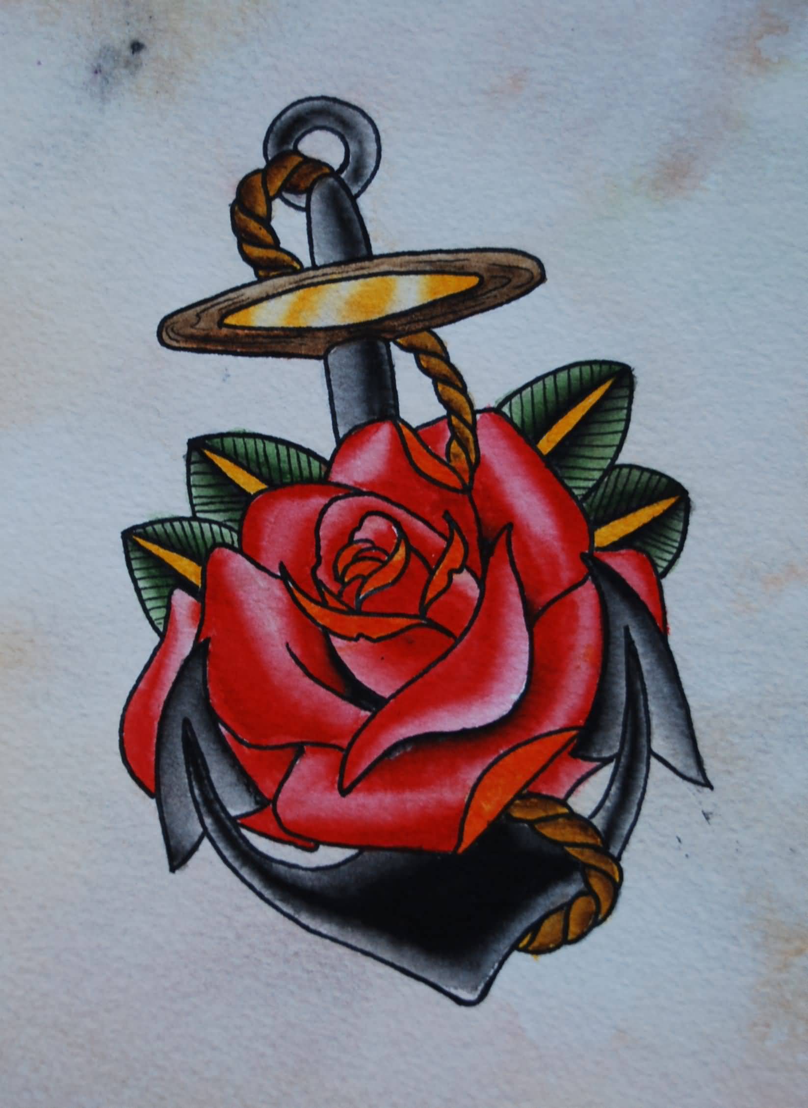 Traditional Anchor With Rose Tattoo Design